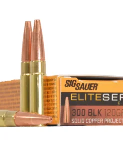 Sig Sauer Elite Performance Hunting HT Ammunition 300 AAC Blackout 120 Grain Solid Copper Lead-Free Expanding Box of 20