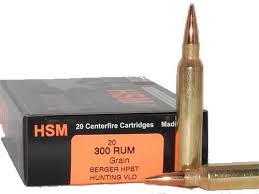 HSM Trophy Gold Ammunition 300 Remington Ultra Magnum 185 Grain Berger Hunting VLD Hollow Point Boat Tail Box of 20