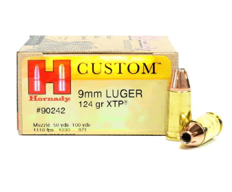9mm 124 Grain XTP Hornady Custom - 25 Rounds