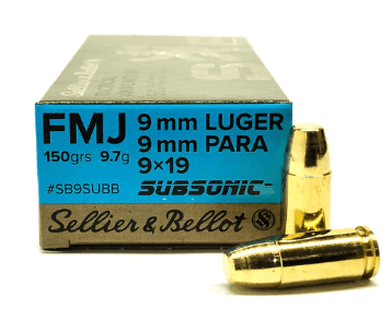 9mm 150 Grain FMJ Subsonic Sellier & Bellot - 50 Rounds