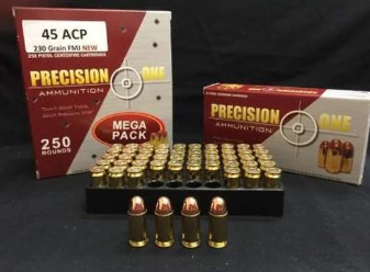 Precision One 45 Auto Ammunition 230 Grain Full Metal Jacket CASE 1000 Rounds