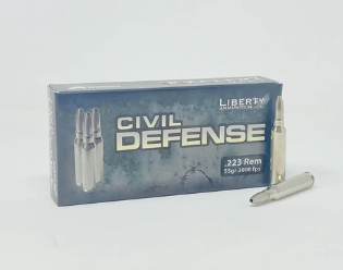 Liberty 223 Rem Ammunition Civil Defense LACD223019 55 Grain Fragmenting Hollow Point Lead-Free 20 Rounds